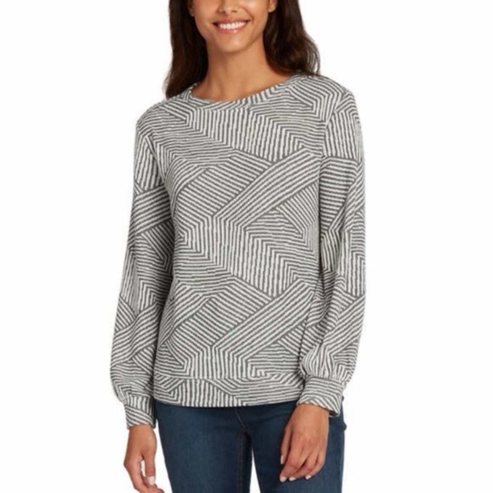 Ellen Tracy Womens Crewneck Pullover Sweatshirt Stripe Jacqrd Ash Size XXL NEW